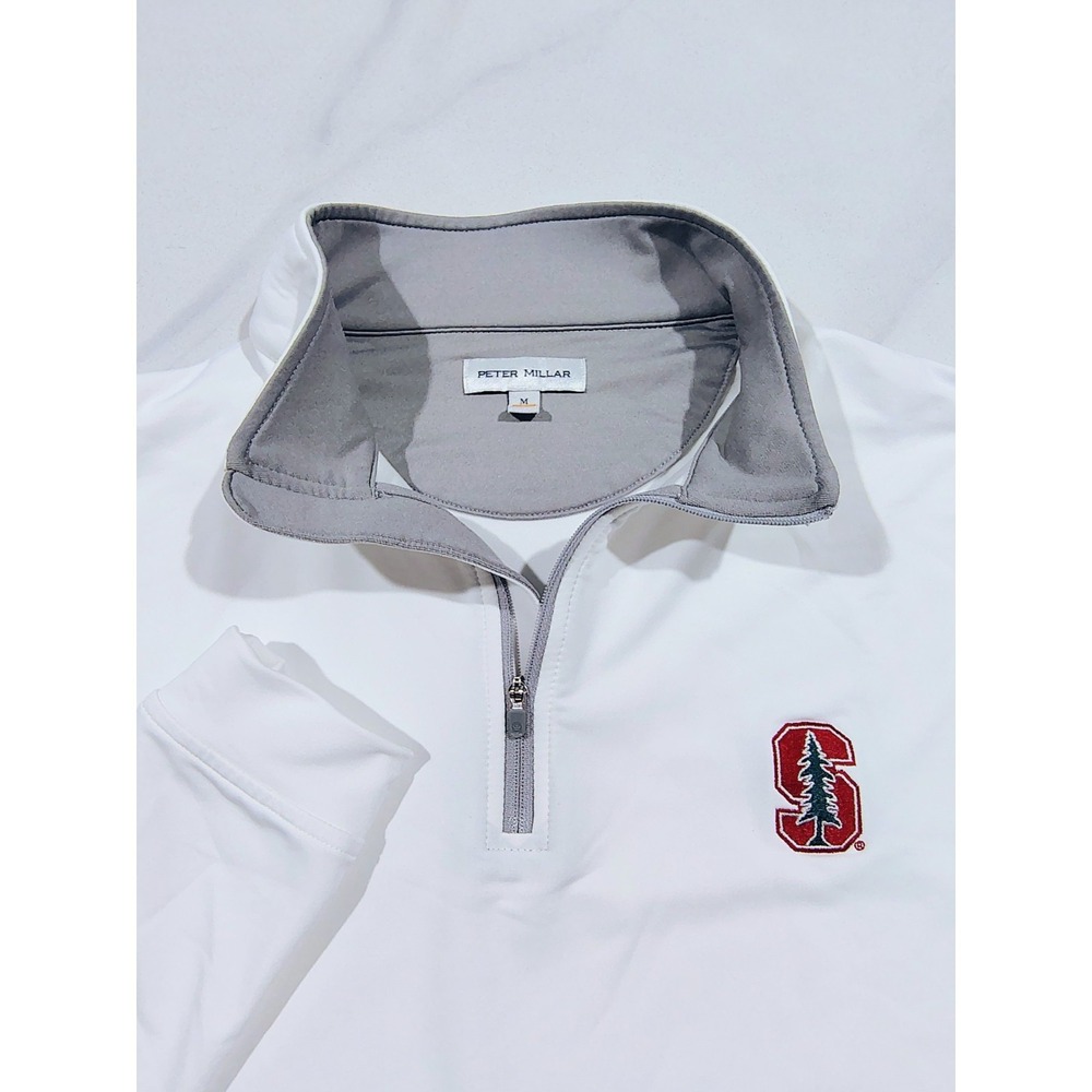 Peter Millar Stanford Cardinal Perth 1/4 Zip Men's M White Pullover Performance - Picture 5 of 14